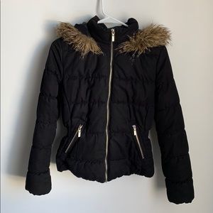 H&M Divided Black Puffer Coat w/ Fur-like Hood